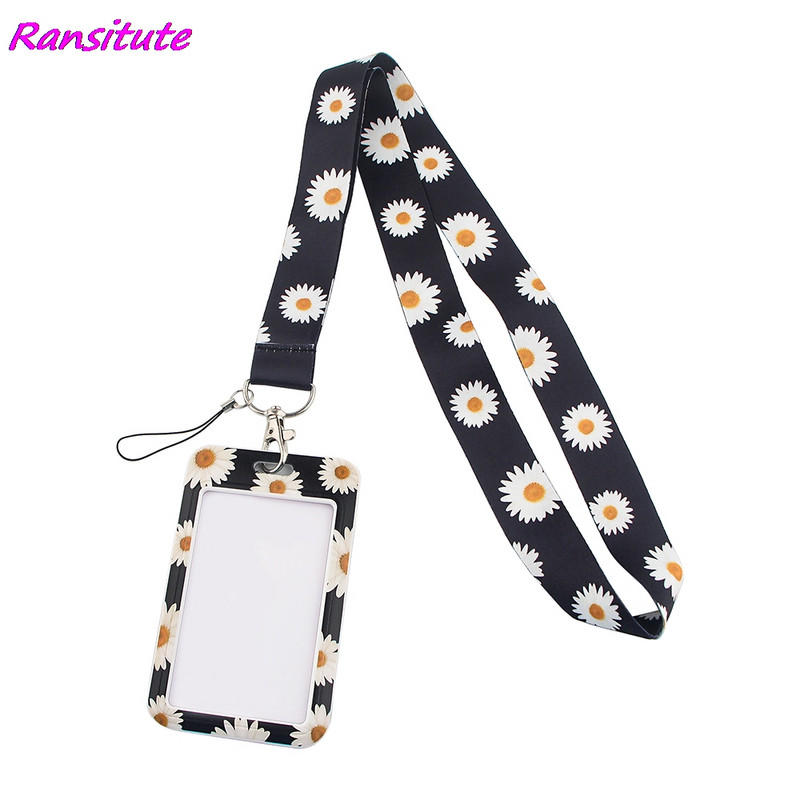 Ransitute R1489 Little White Daisy Art Lanyard Значка за притежател на идентификационен номер на кредитна карта Студентски пътувания Банка Значка на капака на визитна карта