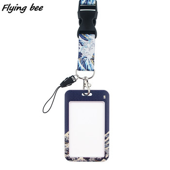Flyingbee X1678 Waves Fashion Buckle Lanyards ID Badge Holder Bus Pass Case Cover Slip Bank Credit Card Holder Lant Cardholder