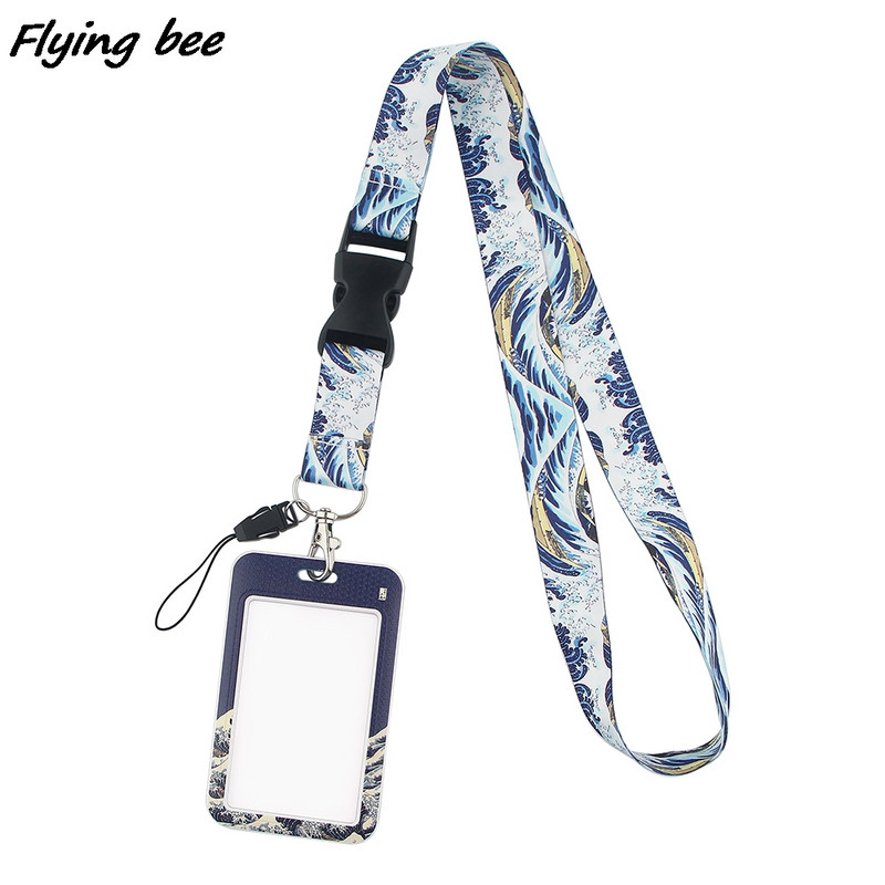 Flyingbee X1678 Waves Fashion Buckle Lanyards ID Badge Holder Bus Pass Case Cover Slip Bank Credit Card Holder Lant Cardholder