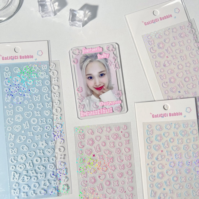 1 бр. Нов горещ градиент Луна Пеперуда Лазерен стикер Flakes Idol Card Deco Scrapbook DIY Material Decoration Стикери за канцеларски материали