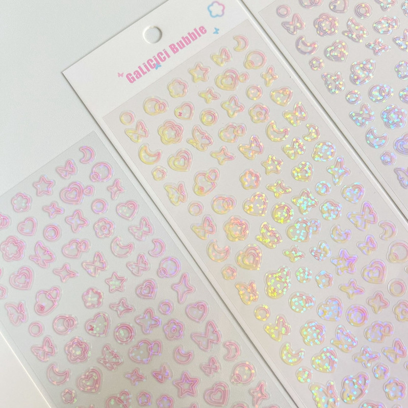 1 бр. Нов горещ градиент Луна Пеперуда Лазерен стикер Flakes Idol Card Deco Scrapbook DIY Material Decoration Стикери за канцеларски материали