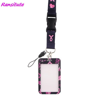 Ransitute R1507 Предотвратяване на рак на гърдата Връзка за карта Държач за ID Ключодържател за кола ID Card Pass Gym Значка за мобилен телефон Държач за ключодържател