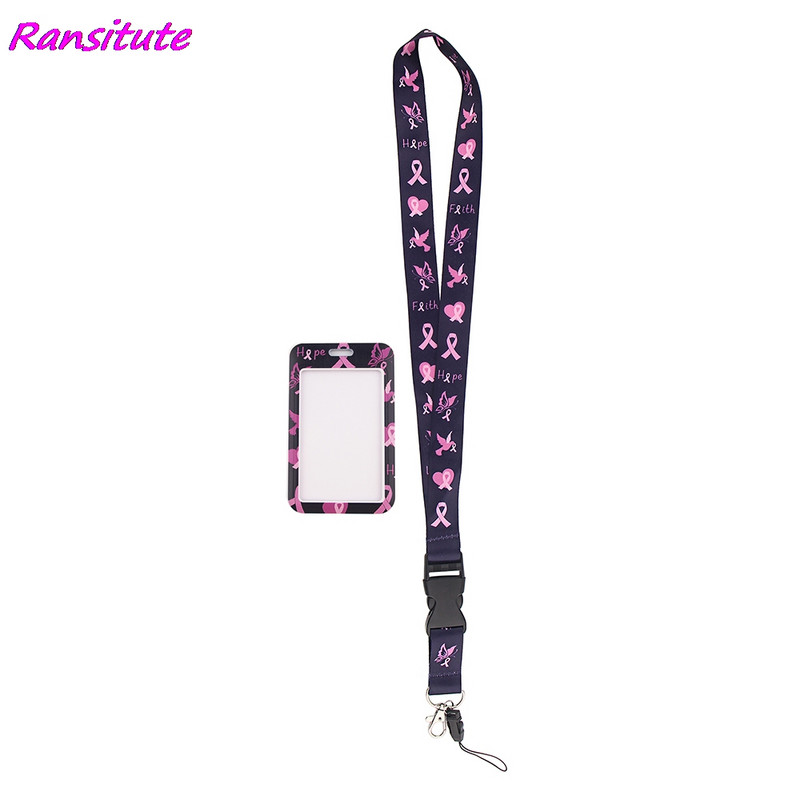 Ransitute R1507 krūties vėžio prevencijos dirželis ID kortelės laikiklis Automobilio raktų pakabukas ID kortelės leidimas Sporto salė Mobiliojo telefono ženklelio raktų pakabukas