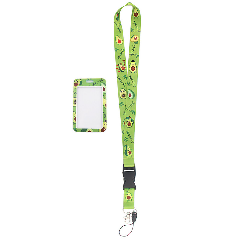 ER635 Зелено авокадо Креативен притежател на карта за ремък Ученик Висящ врат Мобилен телефон Значка за ремък Притежател на карта за достъп до метрото