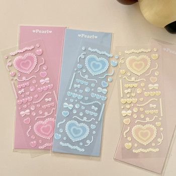 Αυτοκόλλητο 1 τεμ. Cute Pearl Heart Bow αυτοκόλλητο DIY Scrapbooking Happy Planning Photo Album Deco Αυτοκόλλητα Χαριτωμένο κορεάτικο χριστουγεννιάτικο δώρο