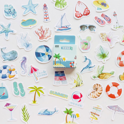 1 doboz Nyári Ocean Beach DIY öntapadó matricák dekoratív scrapbooking napló album matrica címke