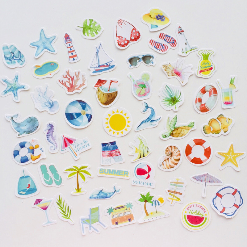 1 кутия Summer Ocean Beach Направи си сам залепващи стикери Декоративен скрапбукинг дневник Албум Стик етикет