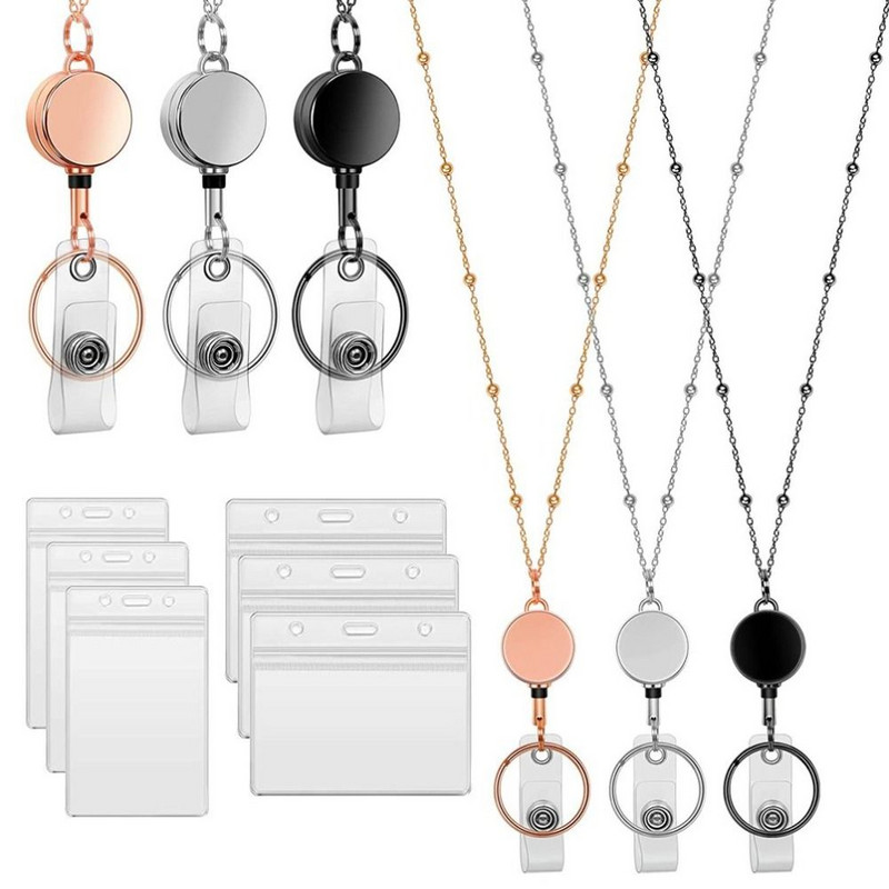 Щипка за макара за значка против изгубване Прибиращ се държач за значка с имена и държачи за лични карти Връзка за макара за значки с колие