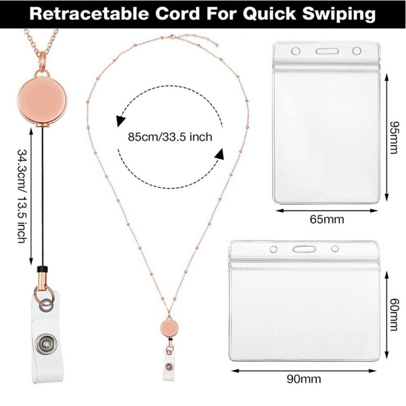 Щипка за макара за значка против изгубване Прибиращ се държач за значка с имена и държачи за лични карти Връзка за макара за значки с колие