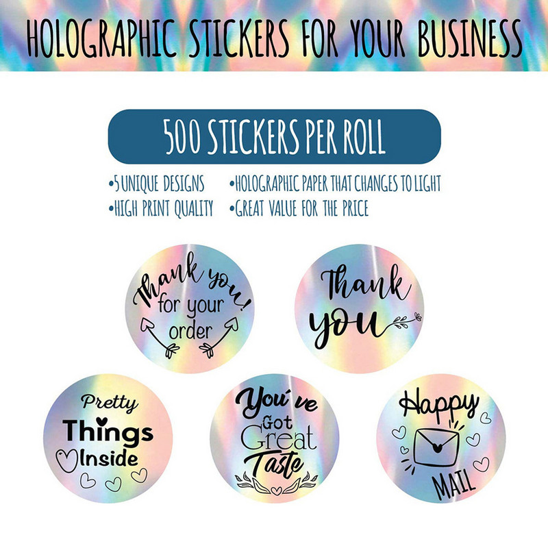 100-500 бр. Благодаря ви за моя малък бизнес Стикери Хартиен благодарствен етикет Стикер Rainbow Silver Adhesive Shipping Mail етикети
