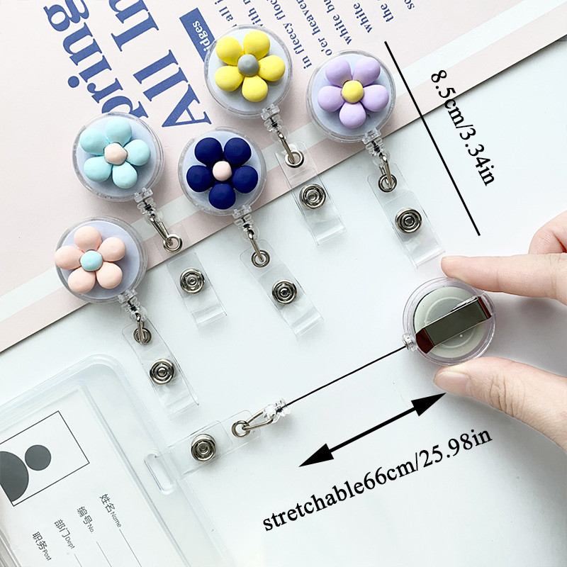Цветни цветя, прибиращ се притежател на щипка за значка за лична карта, макара за медицинска сестра, доктор, студент, офис, държач за значка в сладък стил, канцеларски материали