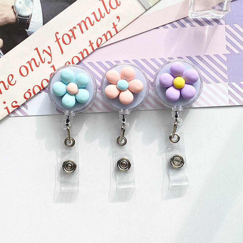 Цветни цветя, прибиращ се притежател на щипка за значка за лична карта, макара за медицинска сестра, доктор, студент, офис, държач за значка в сладък стил, канцеларски материали