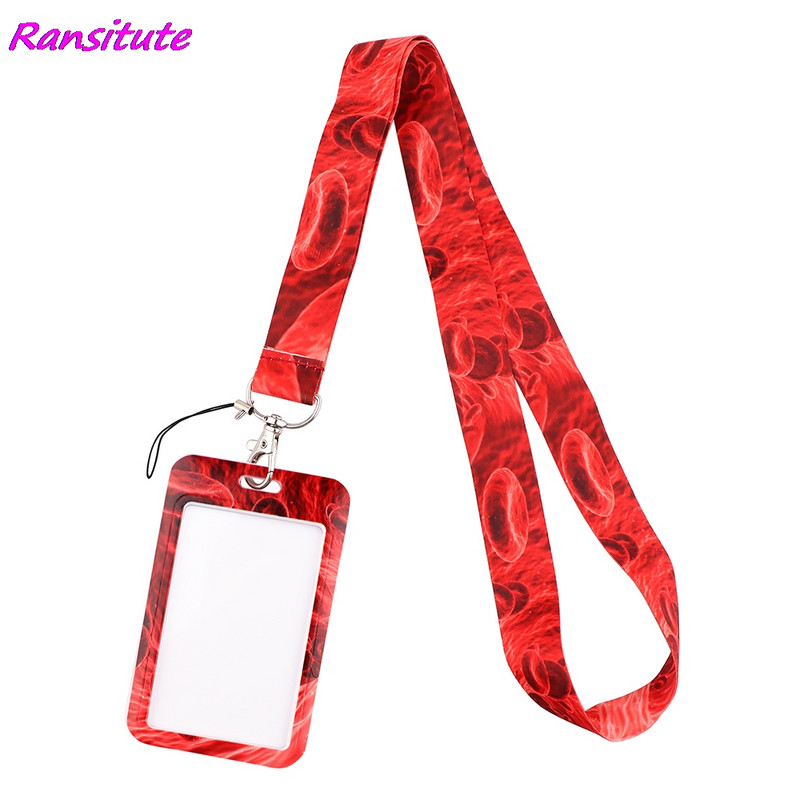 Ransitute R1929 Медицинска тема Bloodstain Blood Cells Lanyard Doctor Nurse Hanging Neck Phone Lanyard Id Badge Holder Колие