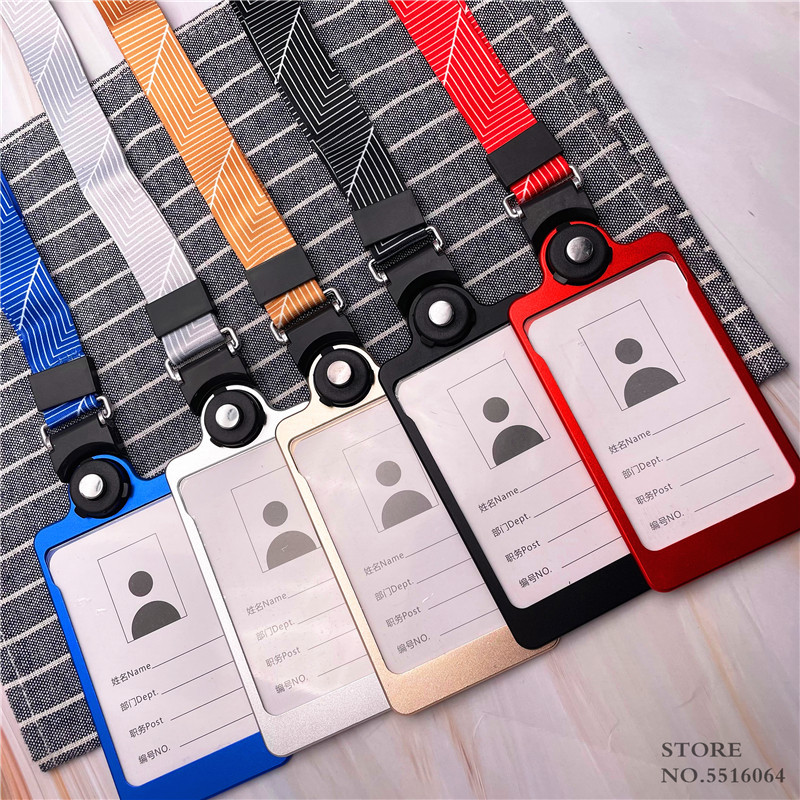 Алуминиева сплав, вертикален етикет с име, държач за карта, капак за лична карта с ремък за работа, бизнес учител, студент, офис консумативи