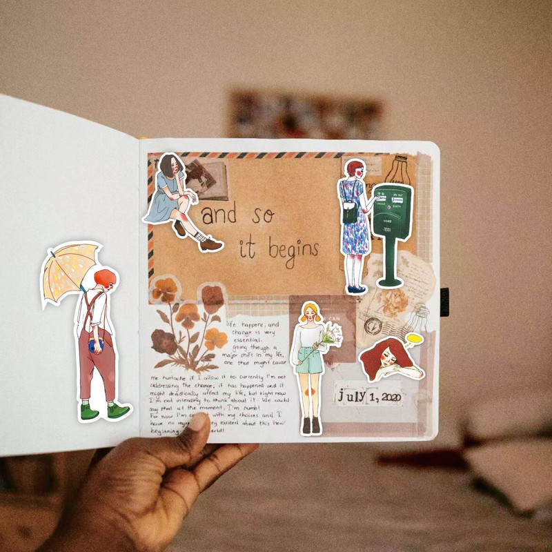 59 бр. Сладко модно момиче Декоративни водоустойчиви стикери Опаковка Scrapbooking Арт Етикет Дневник Албум Канцеларски материали Аксесоари за рисуване