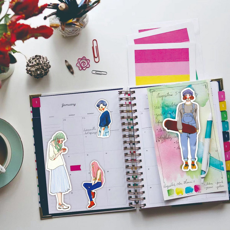 59 бр. Сладко модно момиче Декоративни водоустойчиви стикери Опаковка Scrapbooking Арт Етикет Дневник Албум Канцеларски материали Аксесоари за рисуване