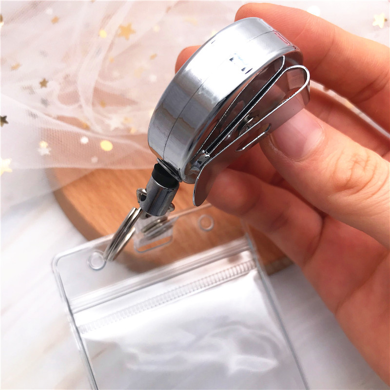 Комплекти карти Ключодържател за колан Метална прибираща се макара за значка за издърпване и прозрачен етикет с име на лична карта Държач за значка за карта Макари Скоби за верига за откат