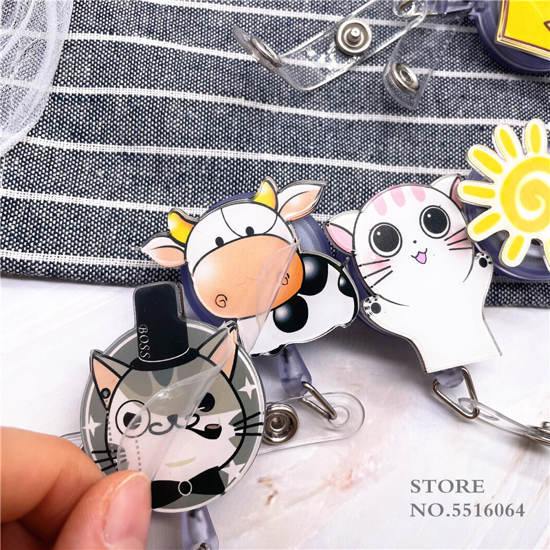 Карикатура Котка Животно Медицинска сестра Ученик Прибираща се макара за значки с хоризонтален стил Пластмасов държач за лична карта Поставка за детски значки