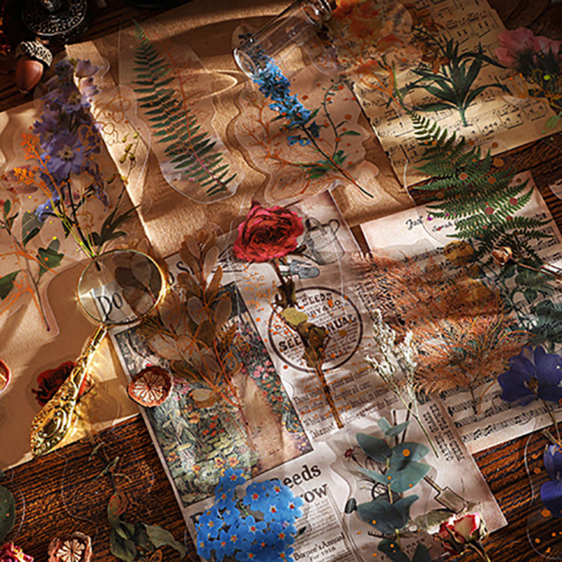 Pono popierius 4 stiliaus vintažinis augalas PET lipdukas Graži gėlė rožė Rankinė medžiaga Dekoratyvinis raštinės reikmenų lipdukas