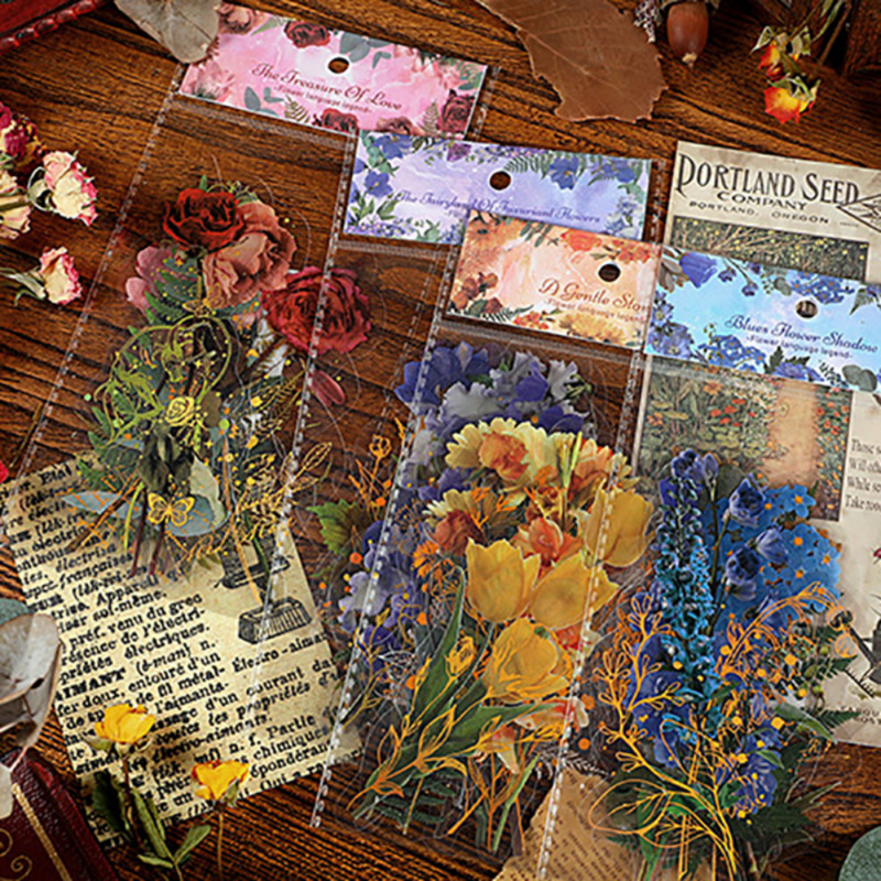 Pono popierius 4 stiliaus vintažinis augalas PET lipdukas Graži gėlė rožė Rankinė medžiaga Dekoratyvinis raštinės reikmenų lipdukas