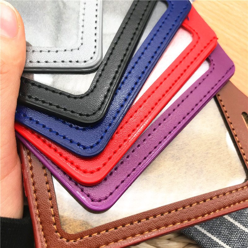 Vertikalios kokybės PU odos medžiaga Kortelių rankovių rinkiniai ID ženklelio dėklas Aiškus banko kredito kortelės ženklelio laikiklis Mokyklos studentų biuras