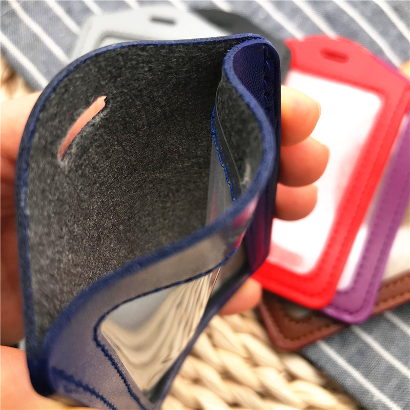 Vertikalios kokybės PU odos medžiaga Kortelių rankovių rinkiniai ID ženklelio dėklas Aiškus banko kredito kortelės ženklelio laikiklis Mokyklos studentų biuras