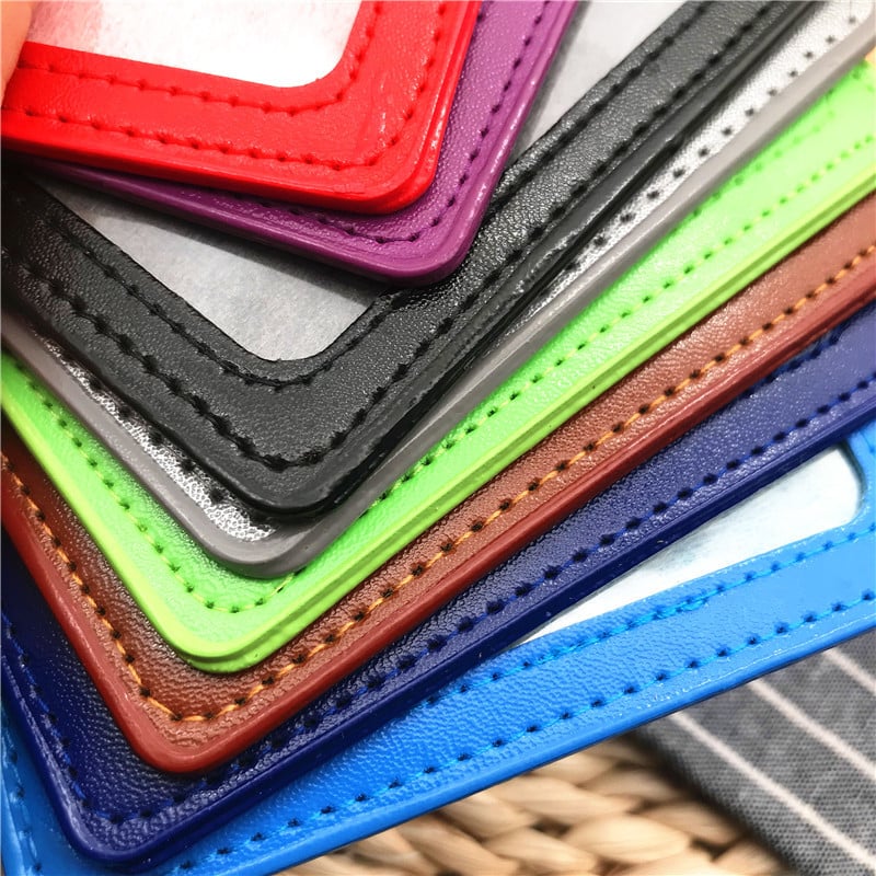 Spalvingos kokybės PU odos medžiagos kortelių rankovių rinkiniai ID Ženkliuko dėklas Skaidrus Banko kreditinės kortelės ženklelio laikiklis Mokyklos studentų biuras