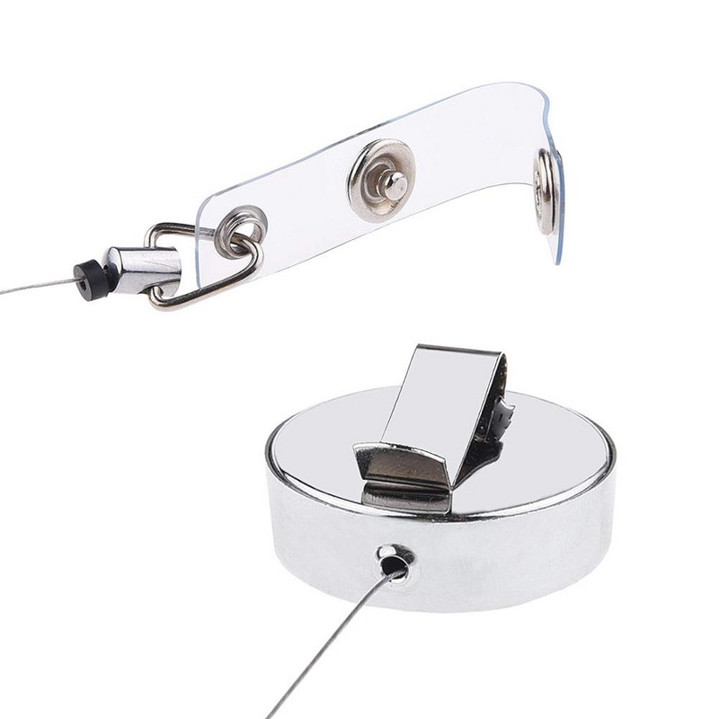 1 БР. 3,2 см прибиращ се държач за значка Щипки за колан Метална идентификационна макара за значка Тежък кабел от стоманена тел