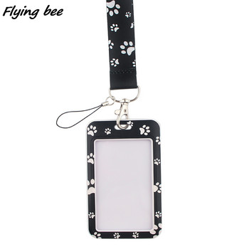 Flyingbee X1392 Black Puppy Paw Prints Връзки Id Badge Държач Ключодържател ID Card Pass Gym Mobile Badge Държач Връзка Ключодържател