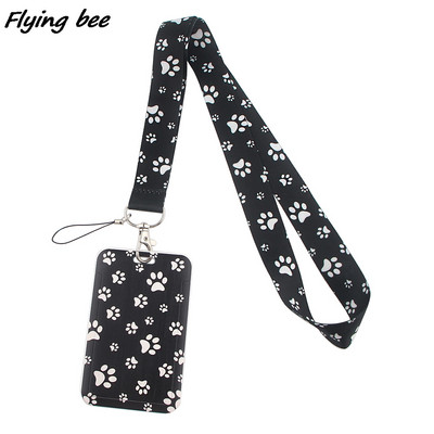 Flyingbee X1392 Μαύρο πόδι για κουτάβι με τυπώματα με κορδόνια θήκη σήματος ταυτότητας Κάρτα ταυτότητας για μπρελόκ Γυμναστήριο Κινητή θήκη σήματος Κορδόνι για κλειδί