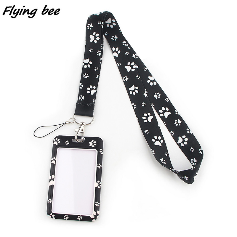 Flyingbee X1392 Black Puppy Paw Prints Връзки Id Badge Държач Ключодържател ID Card Pass Gym Mobile Badge Държач Връзка Ключодържател