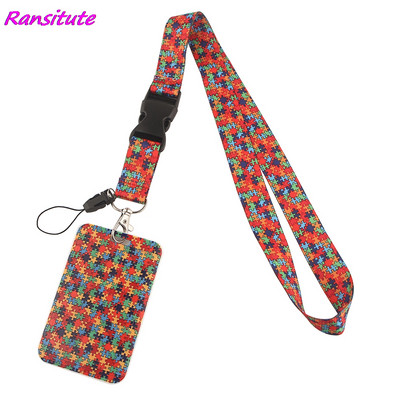 Ransitute R1992 Autism Awareness Jigsaw Nyakpánt Zsinór kulcsokhoz Személyi igazolvány Tornaterem telefonszíjak USB jelvénytartó Barkács akasztókötél