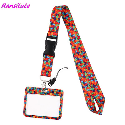 Ransitute R1992 Autism Awareness Jigsaw Nyakpánt Zsinór kulcsokhoz Személyi igazolvány Tornaterem telefonszíjak USB jelvénytartó Barkács akasztókötél