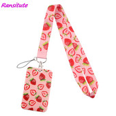 Ransitute R1756 Sweet Strawberry ροζ λουράκι λαιμού Κορδόνι για κλειδιά Κάρτα ταυτότητας γυμναστηρίου Ιμάντες κινητού τηλεφώνου Θήκη σήματος USB Σχοινάκι DIY