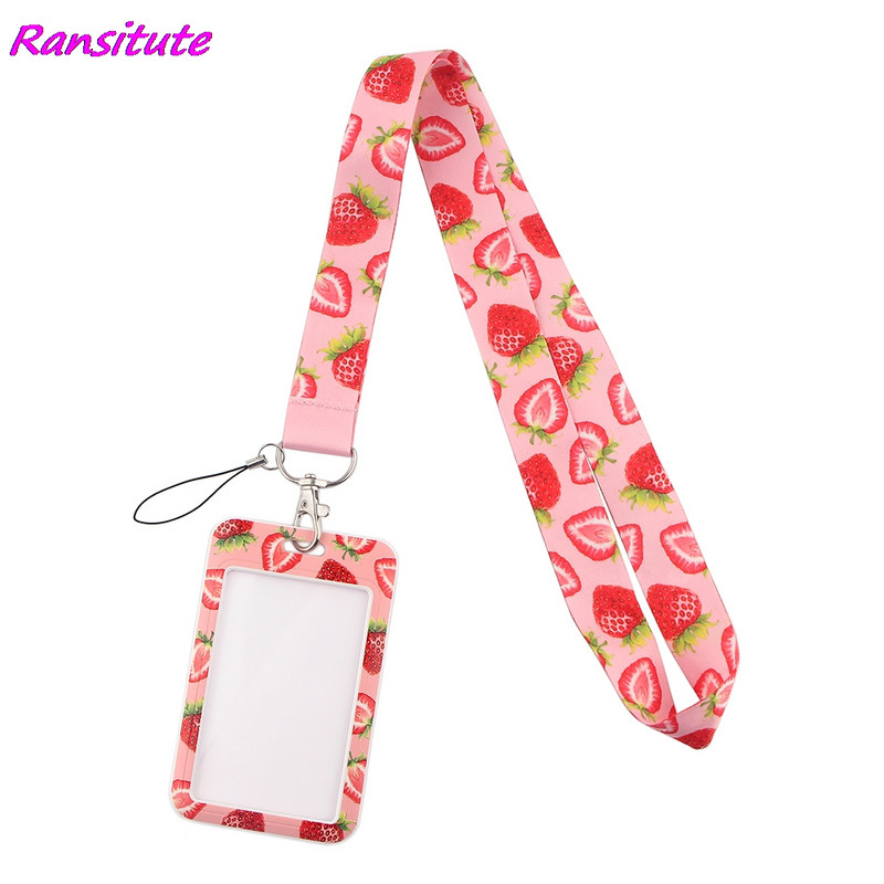 Ransitute R1756 Sweet Strawberry Pink презрамка за врата за ключове ID Card Gym мобилен телефон презрамки USB държач за значка Направи си сам Въже