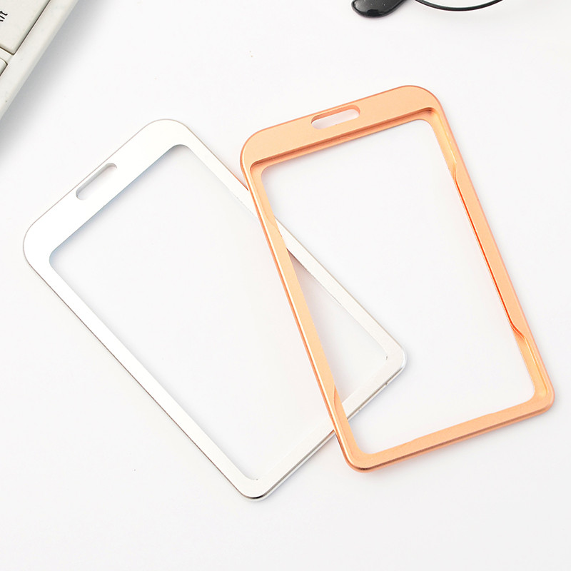 Вертикален държач за лична карта от алуминиева сплав с ремък Злато, сребро, държачи за карти, етикет с име, държач за значки, офис бизнес консумативи