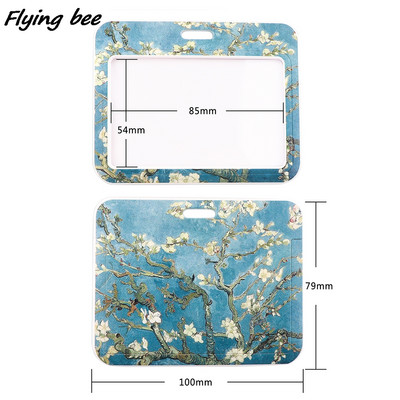 Flyingbee X1989 Van Gogh mandulavirág divatkártya-tartó személyi igazolványtartó buszkártya-tartó személyzeti kártyatartó zsinór a telefon kulcsához akasztható kötél