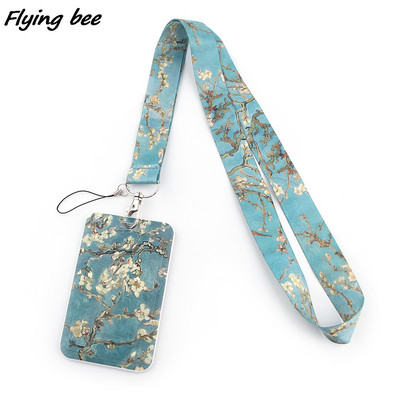 Flyingbee X1989 Van Gogh mandulavirág divatkártya-tartó személyi igazolványtartó buszkártya-tartó személyzeti kártyatartó zsinór a telefon kulcsához akasztható kötél