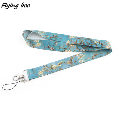 Flyingbee X1989 Van Gogh mandulavirág divatkártya-tartó személyi igazolványtartó buszkártya-tartó személyzeti kártyatartó zsinór a telefon kulcsához akasztható kötél