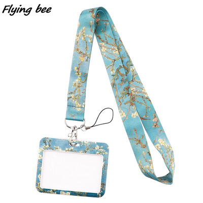 Flyingbee X1989 Van Gogh mandulavirág divatkártya-tartó személyi igazolványtartó buszkártya-tartó személyzeti kártyatartó zsinór a telefon kulcsához akasztható kötél