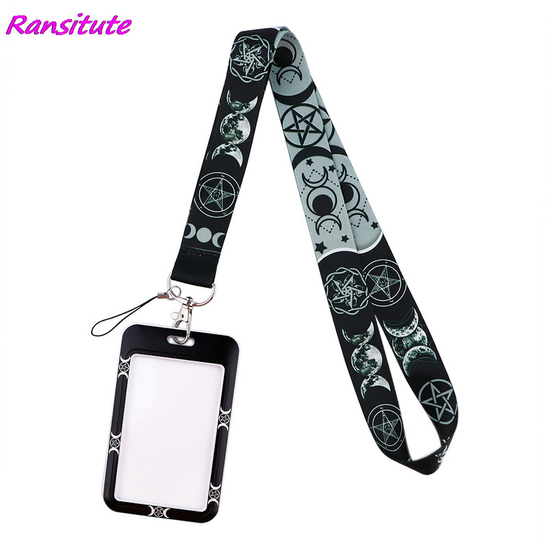 Ransitute R1811 Moon Symbol Модни ремъци ID Badge Holder Bus Pass Case Cover Slip Bank Credit Card Holder Lant Cardholder