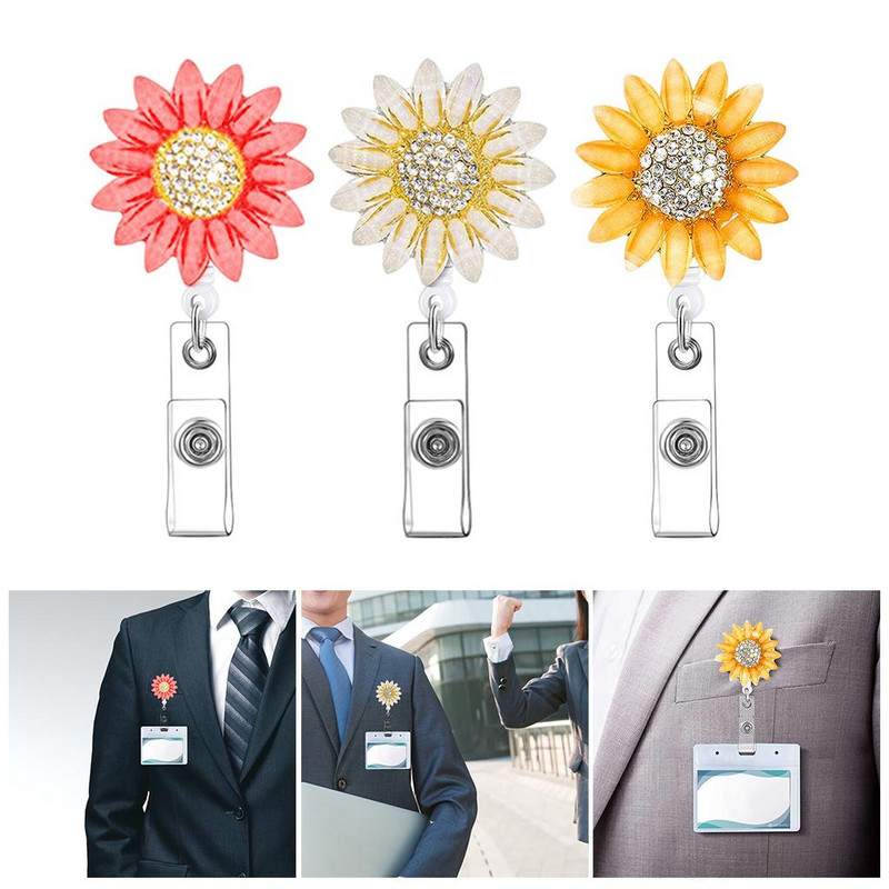 Прибиращ се държач за идентификационна значка с кристали от 1 част Макари за идентификационна значка с клипс за лекар на офис служител