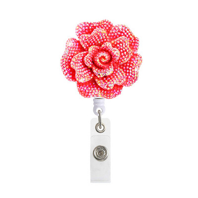 Rose Flower Diamond Roel για γυναίκες Κορίτσια ID Όνομα Σήμα Κάρτα κάρτας εργασίας αναδιπλούμενος κορδόνι καρούλι με ετικέτα στο στήθος