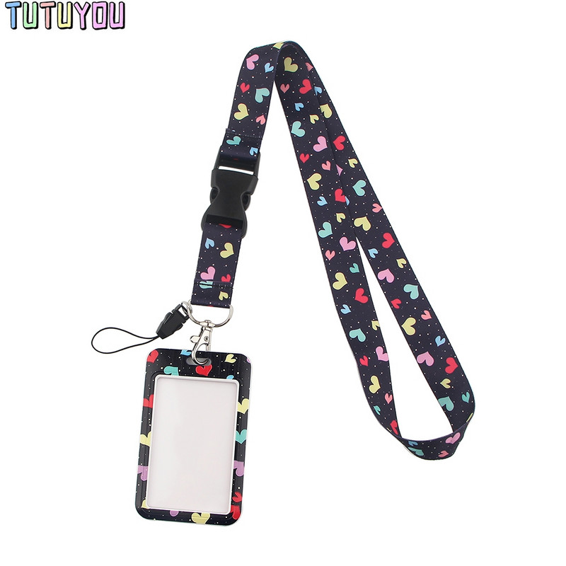 1 бр. PC2622 Цветни сърца Връзка за чанта за притежател на кредитна карта Студентски жени Пътуване Банка Автобус Значка на капака на визитка