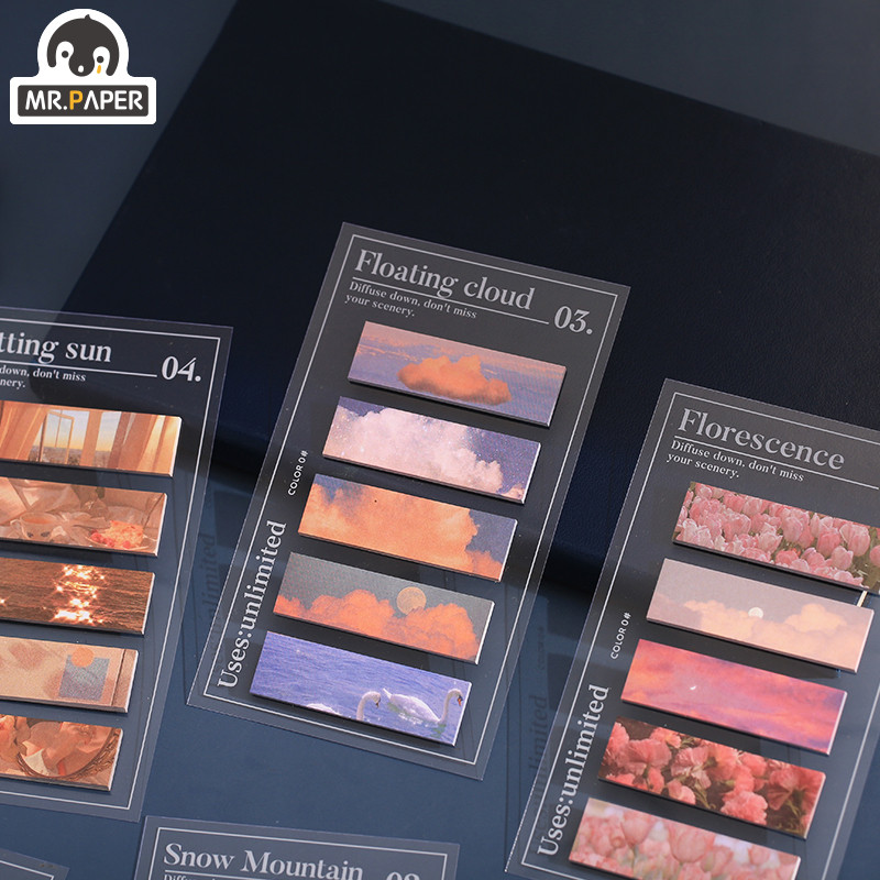 „Mr Popierius“ 100 vnt./vnt. Mieli stacionarūs užrašų bloknotai Stilius Gėlės Sniego Kalnai Debesys Saulėlydžio bangos Biuro reikmenys Kanceliarinės prekės