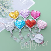 Αναδιπλούμενη Glitter Heart Pull Badge Roel ID Κορδόνι Όνομα ετικέτας κάρτας Κάτοχος σήματος αλιγάτορας Νοσοκόμα φοιτητής Χριστουγεννιάτικο δώρο