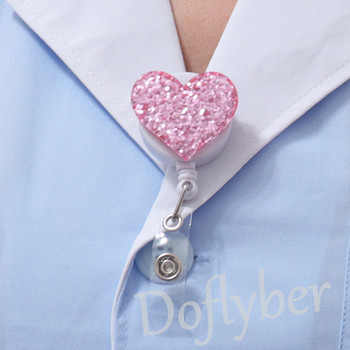 Αναδιπλούμενη Glitter Heart Pull Badge Roel ID Κορδόνι Όνομα ετικέτας κάρτας Κάτοχος σήματος αλιγάτορας Νοσοκόμα φοιτητής Χριστουγεννιάτικο δώρο