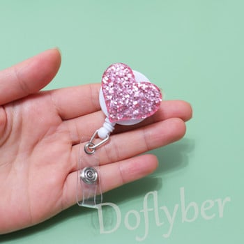 Αναδιπλούμενη Glitter Heart Pull Badge Roel ID Κορδόνι Όνομα ετικέτας κάρτας Κάτοχος σήματος αλιγάτορας Νοσοκόμα φοιτητής Χριστουγεννιάτικο δώρο