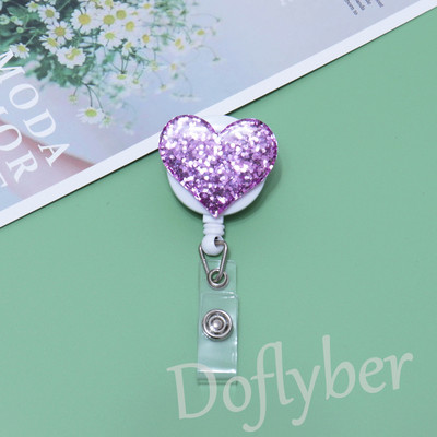 Αναδιπλούμενη Glitter Heart Pull Badge Roel ID Κορδόνι Όνομα ετικέτας κάρτας Κάτοχος σήματος αλιγάτορας Νοσοκόμα φοιτητής Χριστουγεννιάτικο δώρο