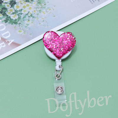 Αναδιπλούμενη Glitter Heart Pull Badge Roel ID Κορδόνι Όνομα ετικέτας κάρτας Κάτοχος σήματος αλιγάτορας Νοσοκόμα φοιτητής Χριστουγεννιάτικο δώρο